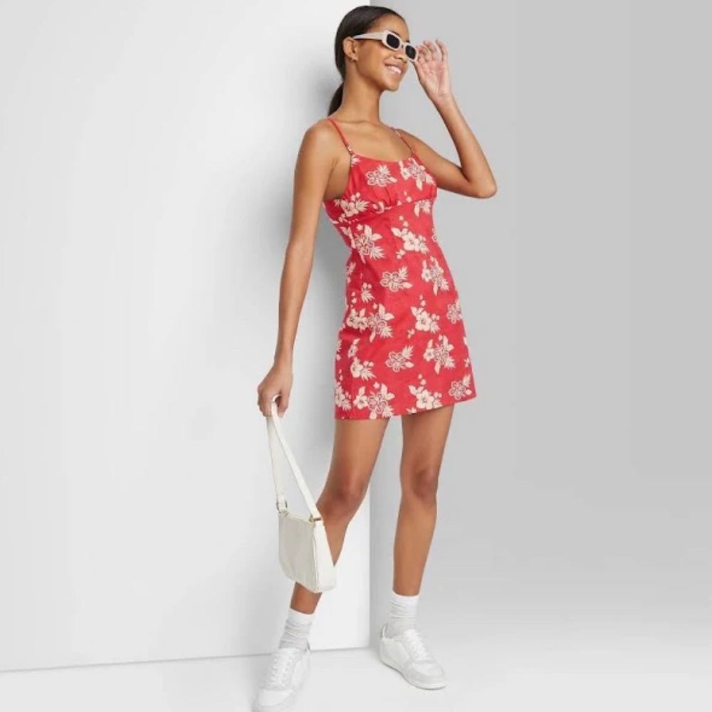 Wild Fable Hawaiian floral print Red Mini Dress size small